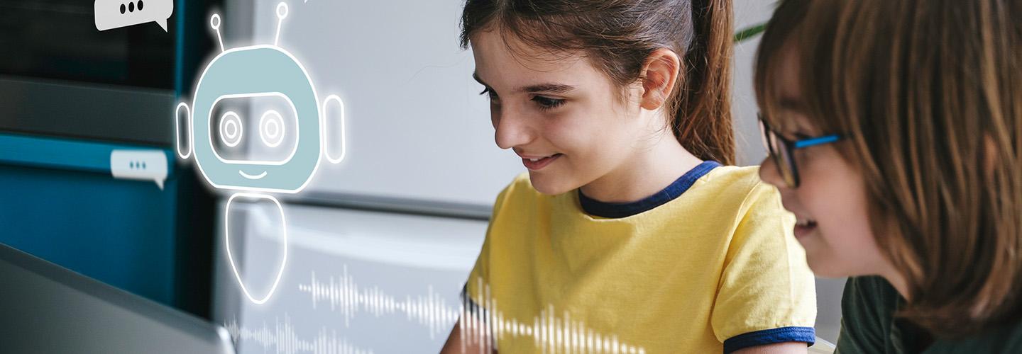 two young children using an ai chatbot